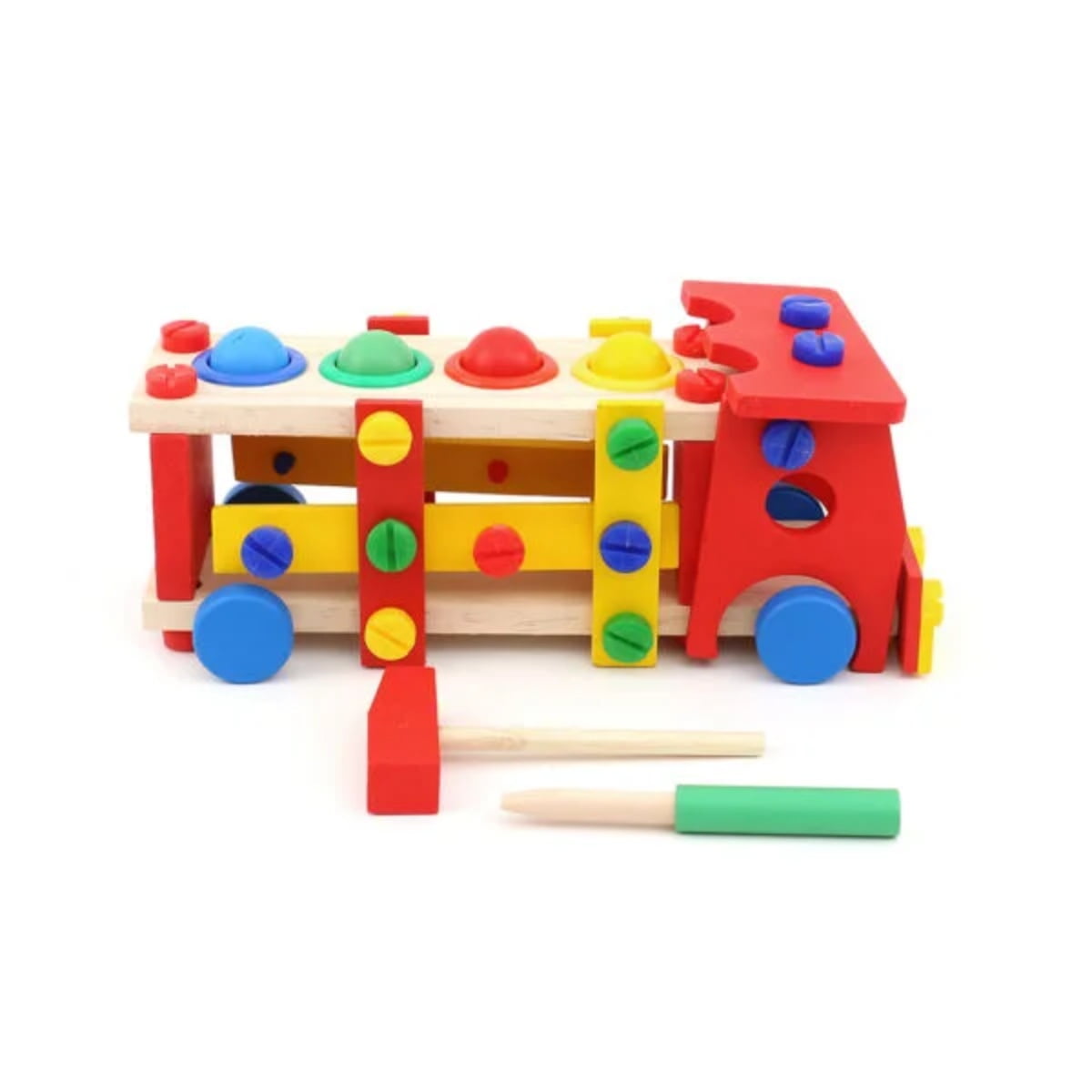 Genérico - Camión Multifuncional Con Martillo Juguete Madera