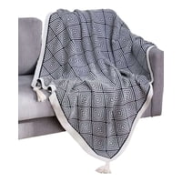 Tengfei - Mantas Para Sofas Camas U Oficinas Con Pompon 130X150 Cm Negro