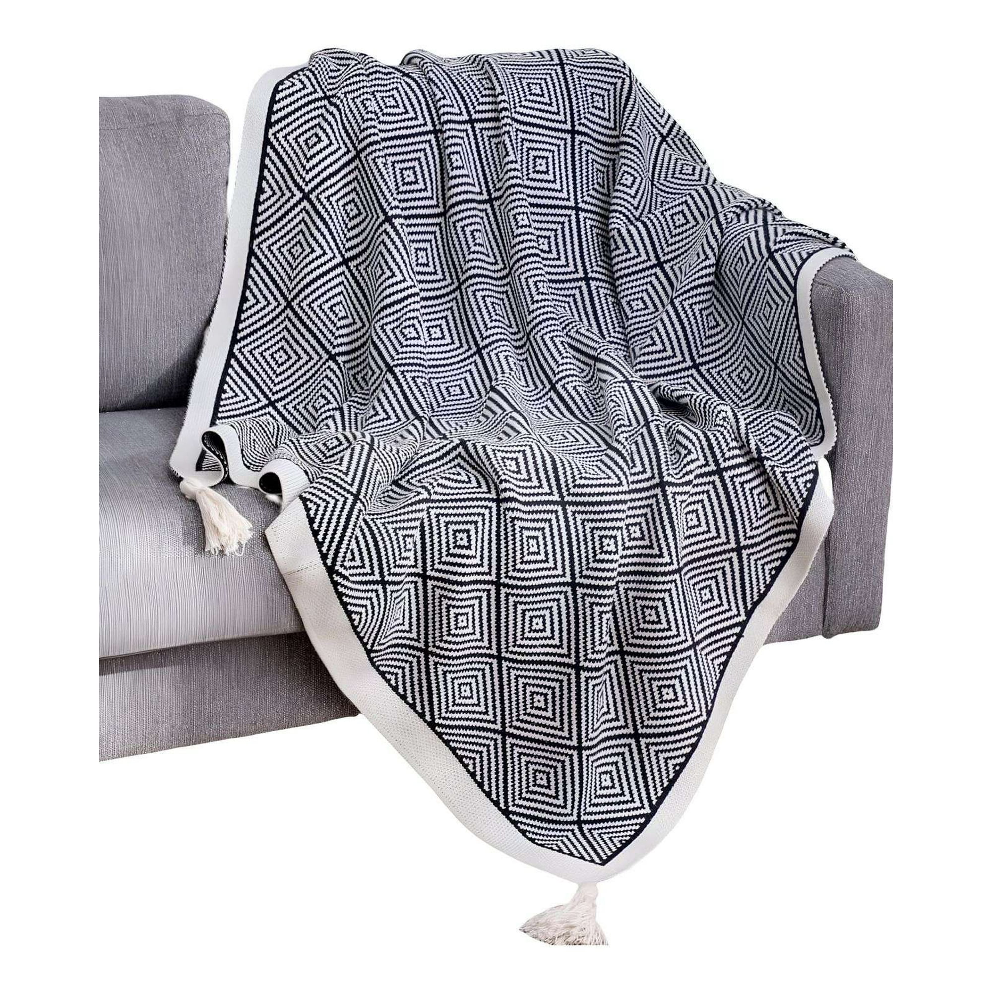 Tengfei - Manta Con Pompon 130x150 Cm Negro