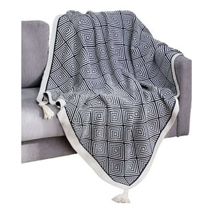 Tengfei - Manta Con Pompon 130X150 Cm Negro