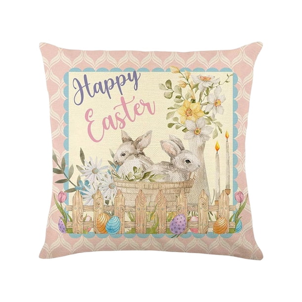 Funda de almohada de 18 "x 18", regalo de Pascua, funda de almohada para sofá con cremallera, sofá suave, sofá de primavera, decoración para sala de e Felices Pascuas