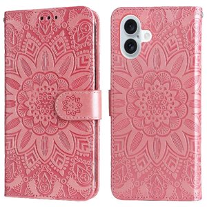 Funda Tipo Cartera Foxdock Para Iphone 16 Plus , Diseño Girasol En Relieve, Cuero Pu, Cierre Magnético, Soporte Y Tarjetero