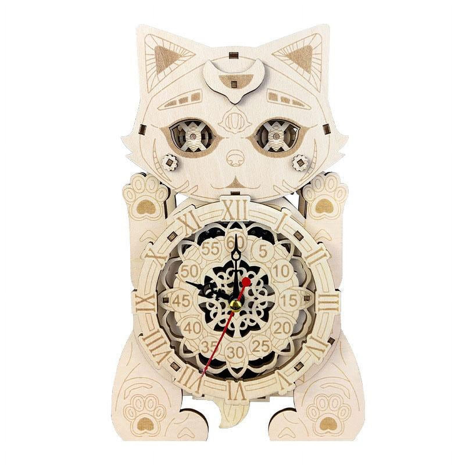Bothyi - Rompecabezas De Madera 3d, Reloj De Gato, Decoración De Escritorio Creativa Para Hotel, Hogar, Interior
