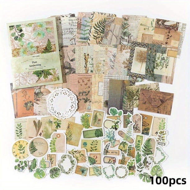 100pcs/pack Vintage Collection Room Decorative Sticker Retro Plant Butterfly Scrapbooking Material Paper Label Diary Journal Planner