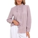 thumbnail image 2 of INSPIRE CHIC Top con volantes para mujer con cuello alto, ribete plisado, manga larga abullonada y botones en blusas vintage M Gris Rosa, 2 of 6