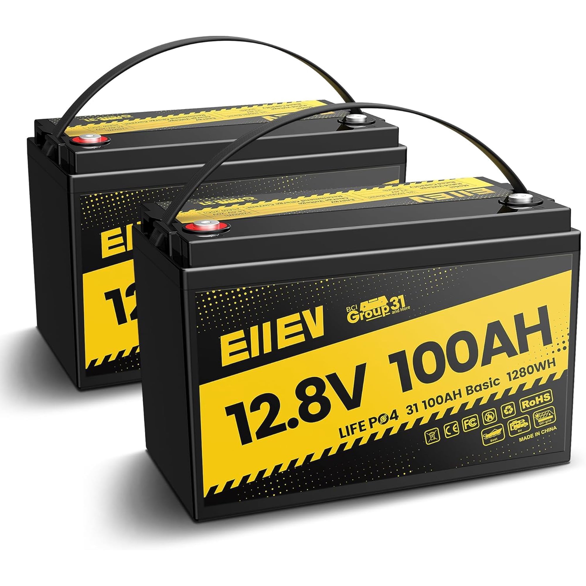 Batería Eiiev Lifepo4 De Ciclo Profundo 12v 100ah, Paquete De 2