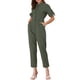 thumbnail image 5 of INSPIRE CHIC Mono de regreso a clases para mujer de manga corta con cuello, botones, cintura con lazo, algodón, cargo, talla M, verde, 5 of 7