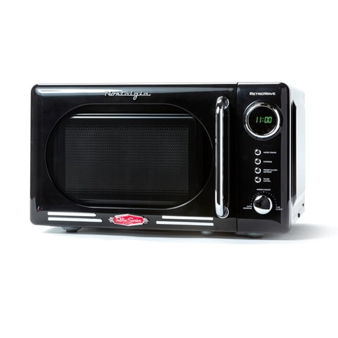 Nostalgia - Horno De Microondas Compacto Retro De 0.7 Cu. 700 Vatios Con Visualización Digital Led, Cerradura Para Niños, Interior Fácil De Limpiar, Color Negro