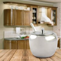 Xusx111 - Gran Tazón De Azúcar De Acero Inoxidable Con Tapa Y Cuchara De Azúcar Para La Cocina Y El Sótano De Azúcar Del Hogar En Forma De Manzana 350Ml
