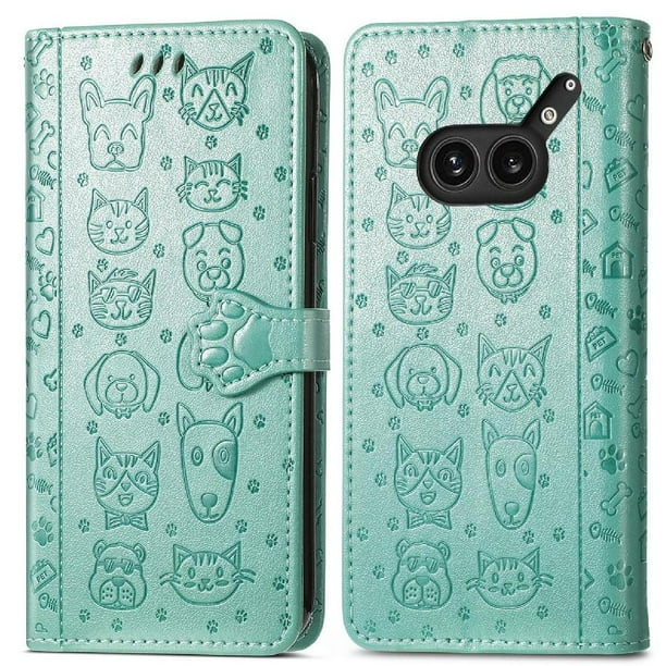 Funda Cartera FOXDOCK para Nothing Phone 2a Plus , Flip PU con Relieve de Gatos y Perros, Tarjetero y Soporte