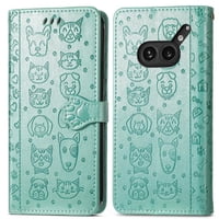 Funda Cartera Foxdock Para Nothing Phone 2A Plus , Flip Pu Con Relieve De Gatos Y Perros, Tarjetero Y Soporte