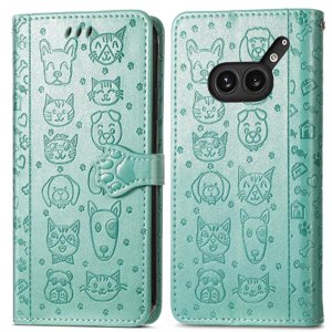 Funda Cartera Foxdock Para Nothing Phone 2A Plus , Flip Pu Con Relieve De Gatos Y Perros, Tarjetero Y Soporte