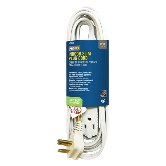 Cable de enchufe delgado Projex Indoor 3,7 m blanco 16/3 SPT-2 125V