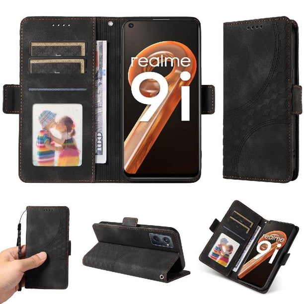 Carcasa FOXDOCK Realme 9i de cuero PU, diseño acolchado clásico, protección contra caídas y rayones
