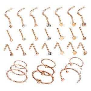 Magideal - 30 Uds. De La , Aro De Material Acero Inoxidable De 20G, Tornillo Para La , , , Aro, Conjunto De Joyería Para El Cuerpo , Oro Rosa