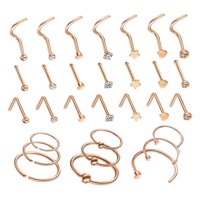Magideal - 30 Uds. De La , Aro De Material Acero Inoxidable De 20G, Tornillo Para La , , , Aro, Conjunto De Joyería Para El Cuerpo , Oro Rosa