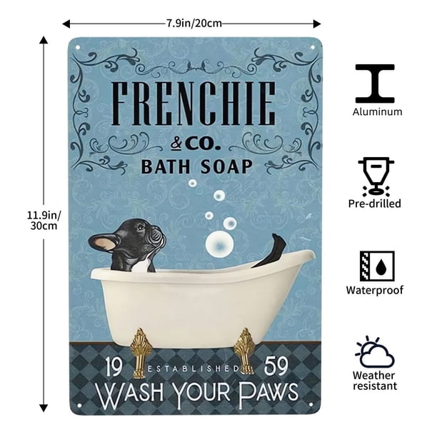 1PC Metal Sign Decor, French Bulldog, Bath Soap Bathroom, Living Room, Dog Lover Decoration, Kitchen Pub Bar, Home Wall Art Decor, 7.9inch*11.9inch