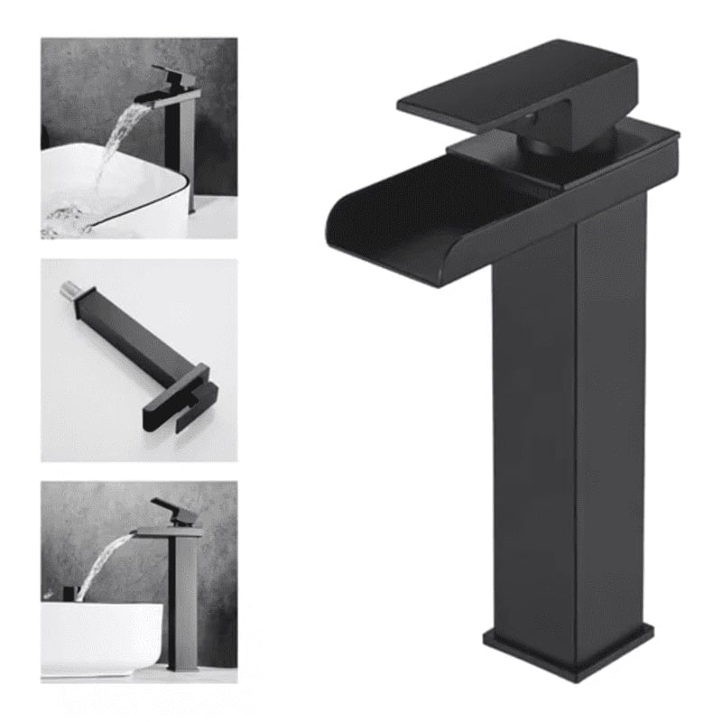 Genérico - Llave Monomando Lavamanos Estilo Cascada Moderna Acero Negro