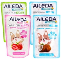 Aileda - Recarga Para Jabón Espuma De Manos 250 Ml Paquete De 4 Bolsas(1 Fresa + 2 Coco +1Manzana Verde)