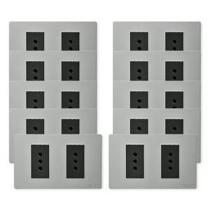 Want - Pack 10 Tomacorriente Doble Metálico 10A - Gris Negro