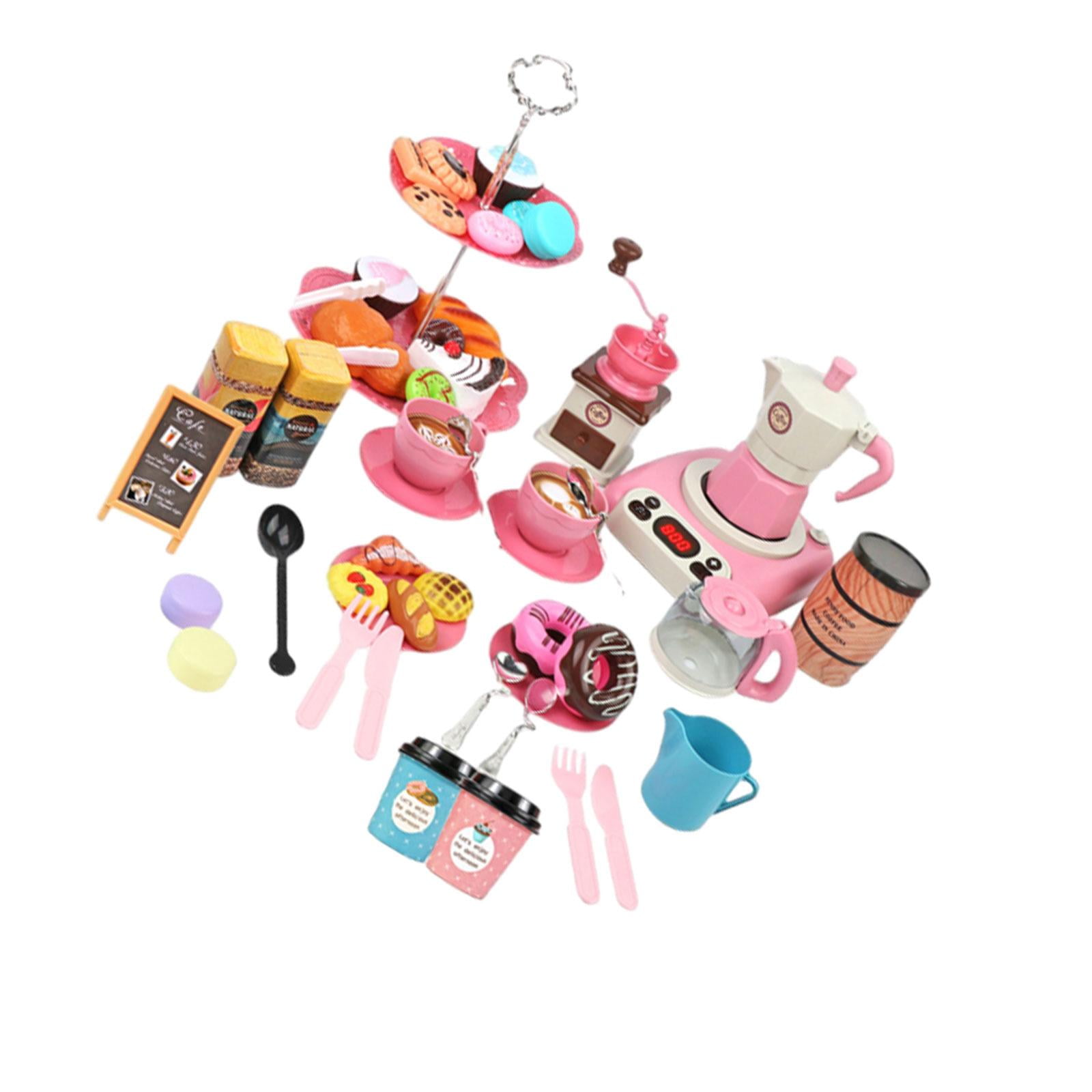 Magideal - Juego De Vajilla Para Máquina De Café Expreso De 52 Uds., Juego De Simulación Para Niños Pequeños, Accesorios De Cocina, Capacidad Práctica Para Niños Rosa