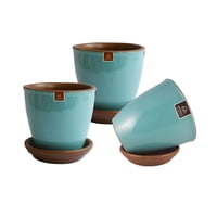 Pottery - Set De 3 Maceta Zafiro 14Cm Esmeralda Y Sus Platos