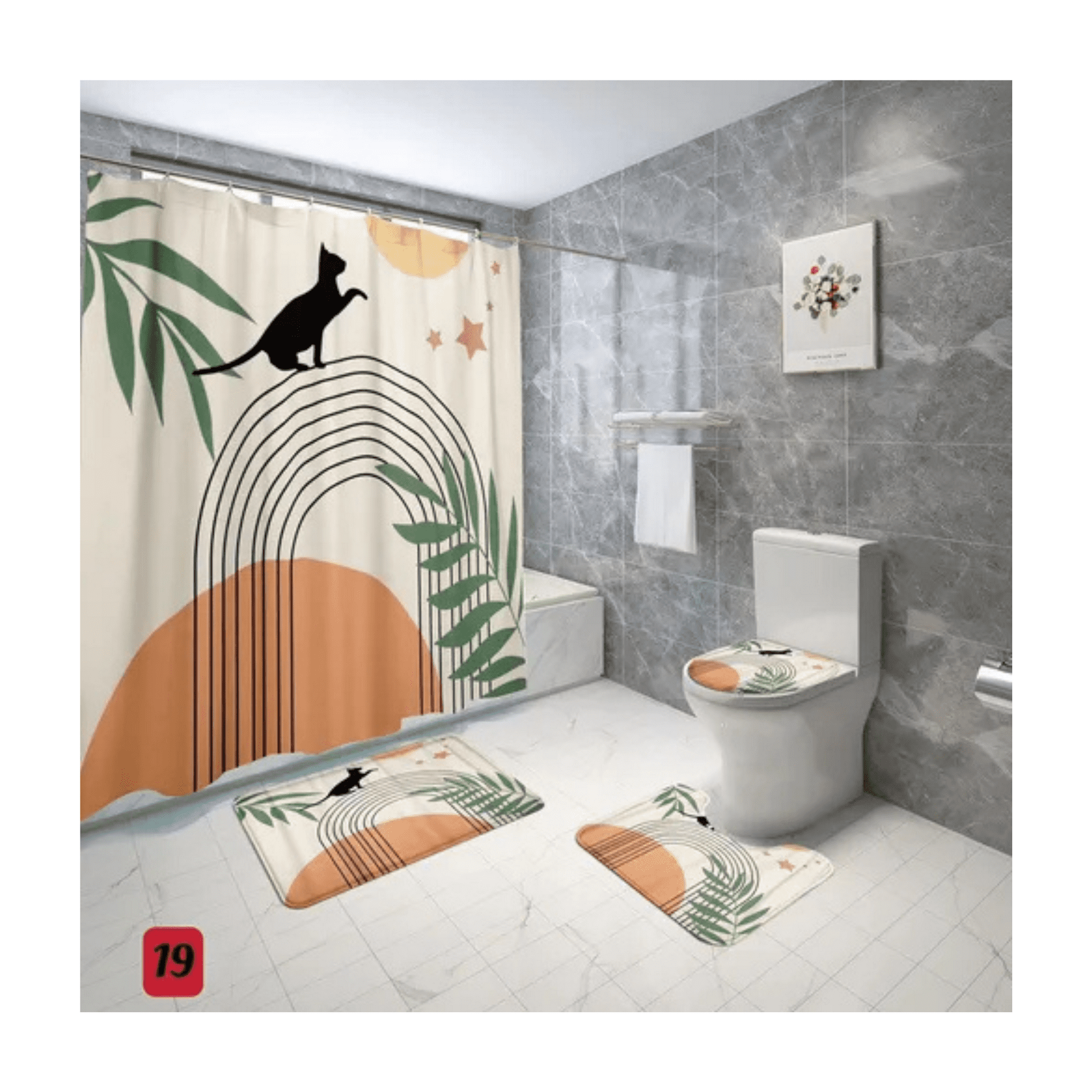 Genérico - Cortina De Ducha Con Set De Alfombra Tapete