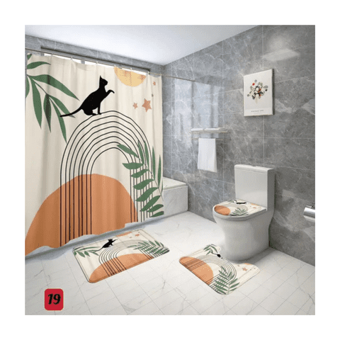 Genérico - Cortina De Ducha Con Set De Alfombra Tapete