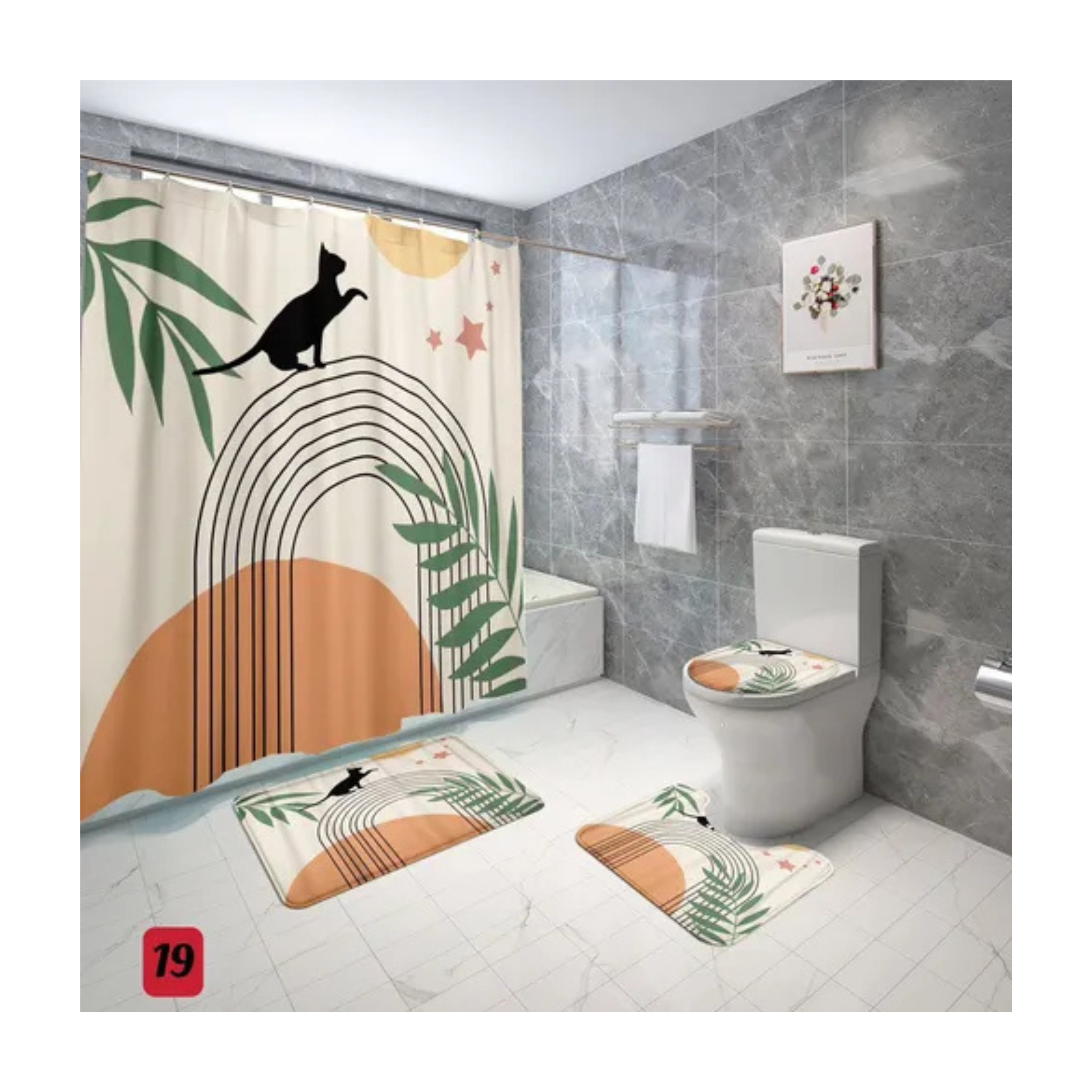 Genérico - Cortina De Ducha Con Set De Alfombra Tapete