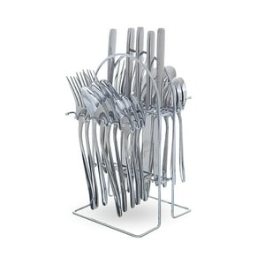 Santú Home & Deco - Set De Cubiertos 24 Piezas Plata Acero Inoxidable Con Soporte