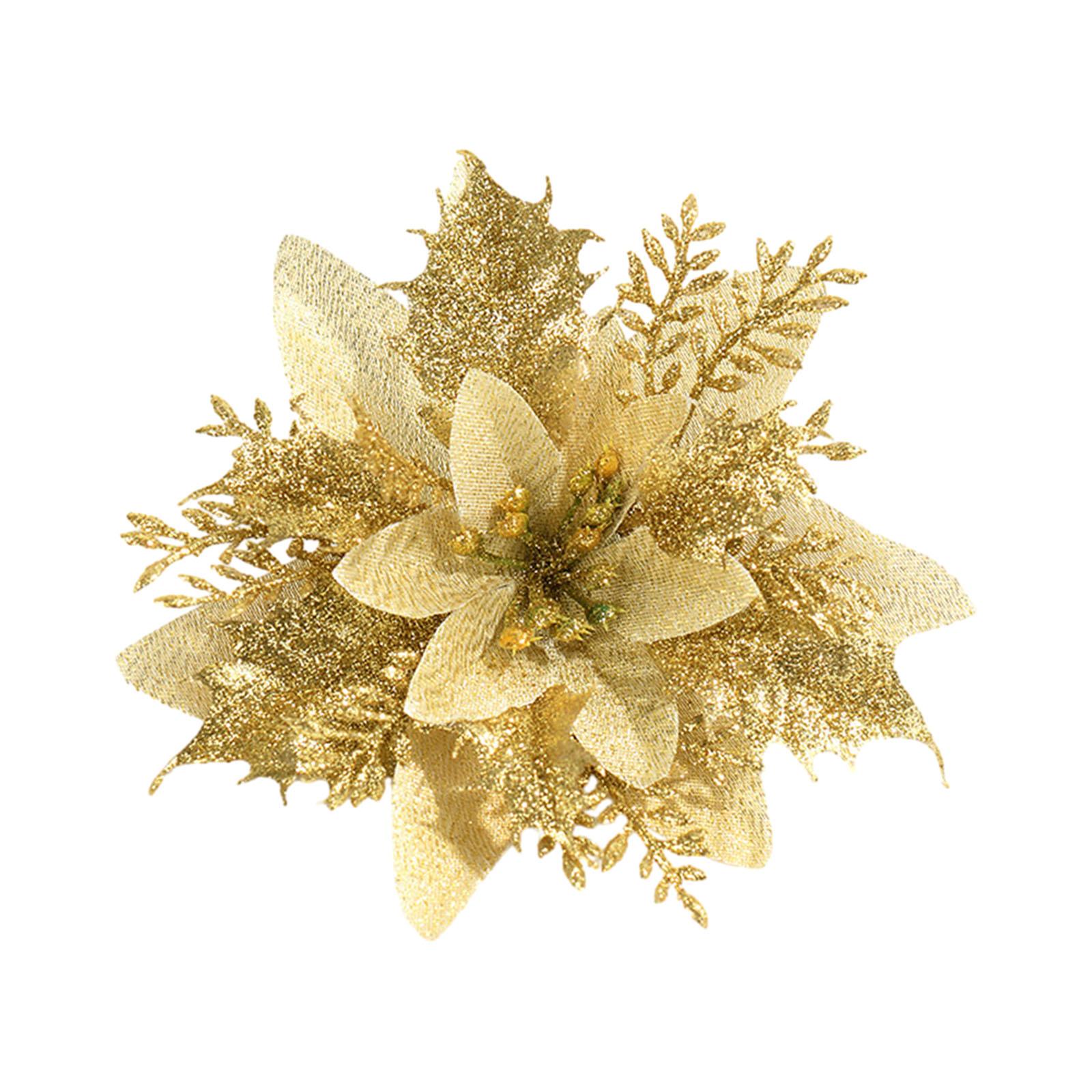 Magideal - 10 X Poinsettias Artificiales Simulación De Flores Navideñas Corona Para Hacer Flores Artificiales Decoración Navideña Para Fiestas Y Días Festivos Dorado