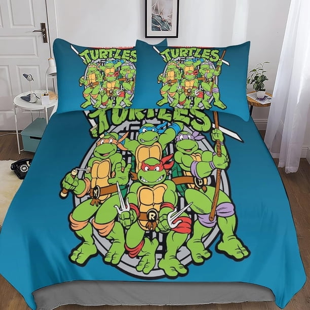 Ninja Turtle Bedding Set with Movie 3D Printed Duvet Cover, Microfiber Zipper Closure with Pillowcases, for Boys, Girls and Adults Double
