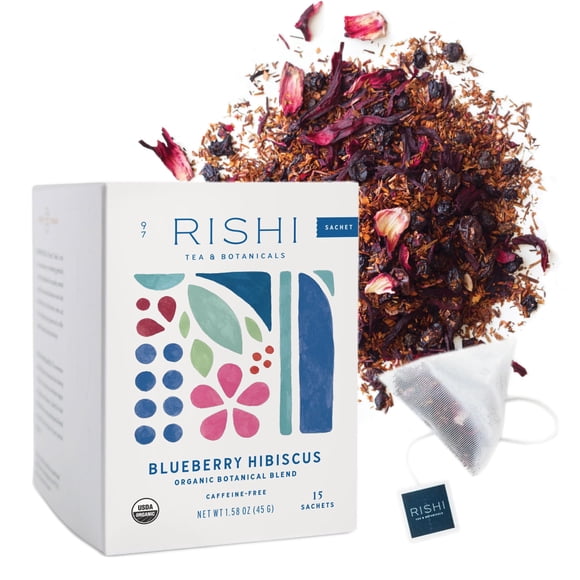 Té de hierbas, té rishi, arándanos e hibiscos orgánicos, 15 bolsitas
