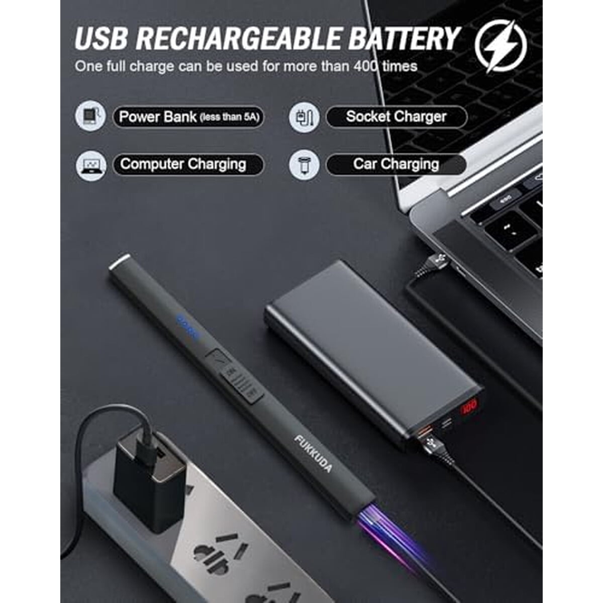 Encendedor Elactrico Fukkuda Usb Recargable Con Seguro