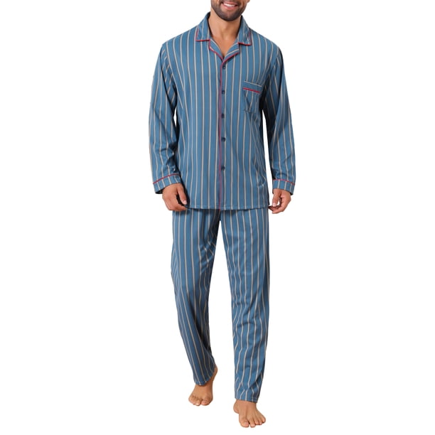 INSPIRE CHIC Conjunto de Pijamas para Hombre de 2 Piezas con Bolsillo y Botones de Manga Larga Talla L Azul Caqui