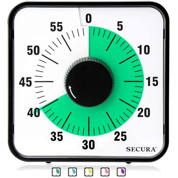 Temporizador Secura de 60 minutos, visual de cuenta regresiva, 19 cm, verde
