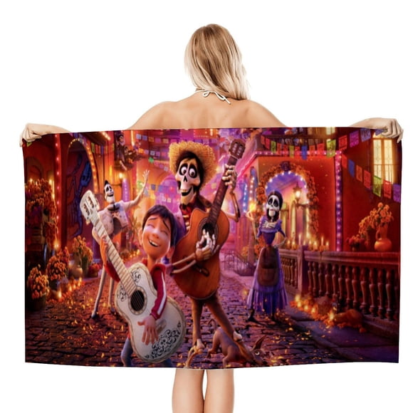 COCO Toalla de playa de secado rápido con diseño temático, regalo para mujeres y niñas, ideal para cumpleaños, fans, amantes de la música, uso en la playa o al aire libre, 78 × 160 cm