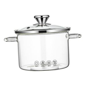 Magideal - Olla De Vidrio Con Tapa, Olla De Cocina Multifunción Cacerola De Vidrio De Borosilicato Resistente Al Calor Con Tapa Olla De Vidrio Transparente Para 1.8L