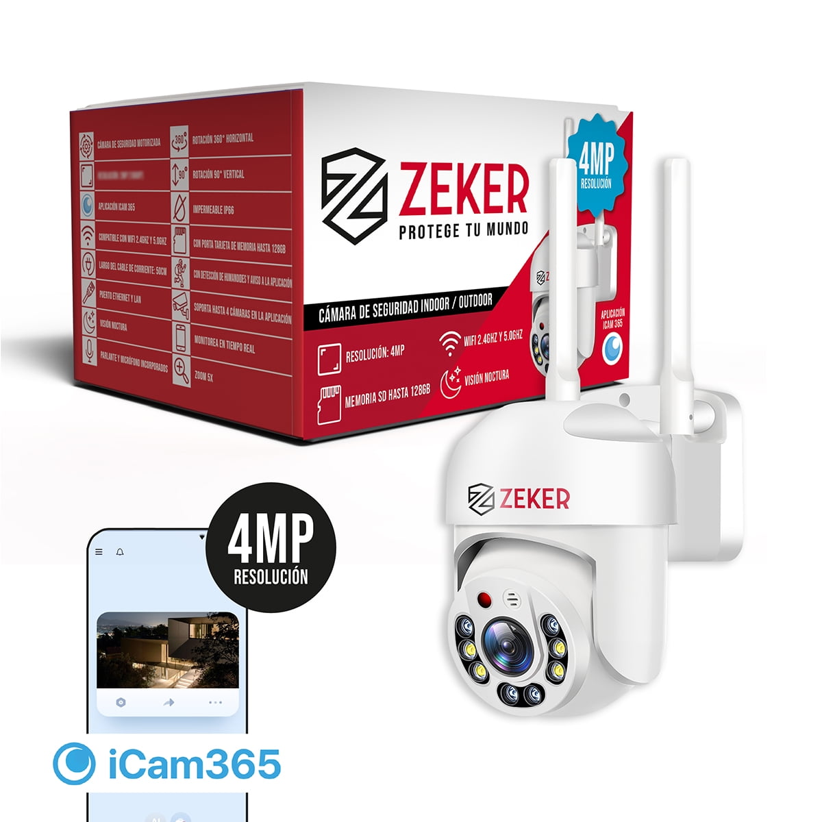 Camara De Seguridad Wifi Exterior Impermeable Zeker 4mp 5g