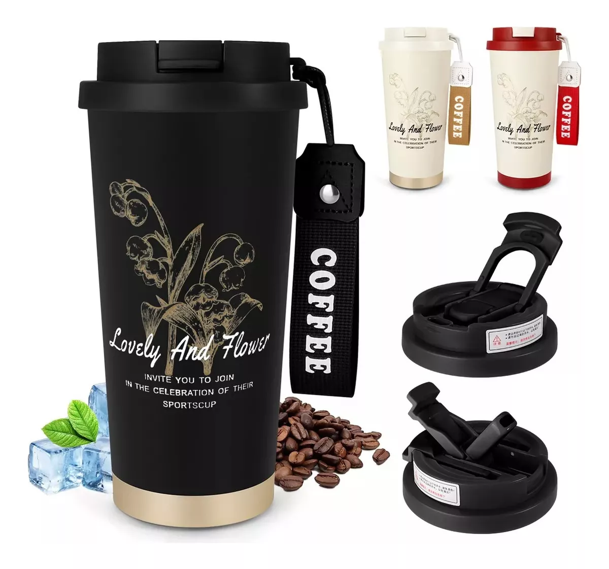 Max - Termo Para Cafe Mug Vaso Termico 530Ml Sellable Inoxidable Negro