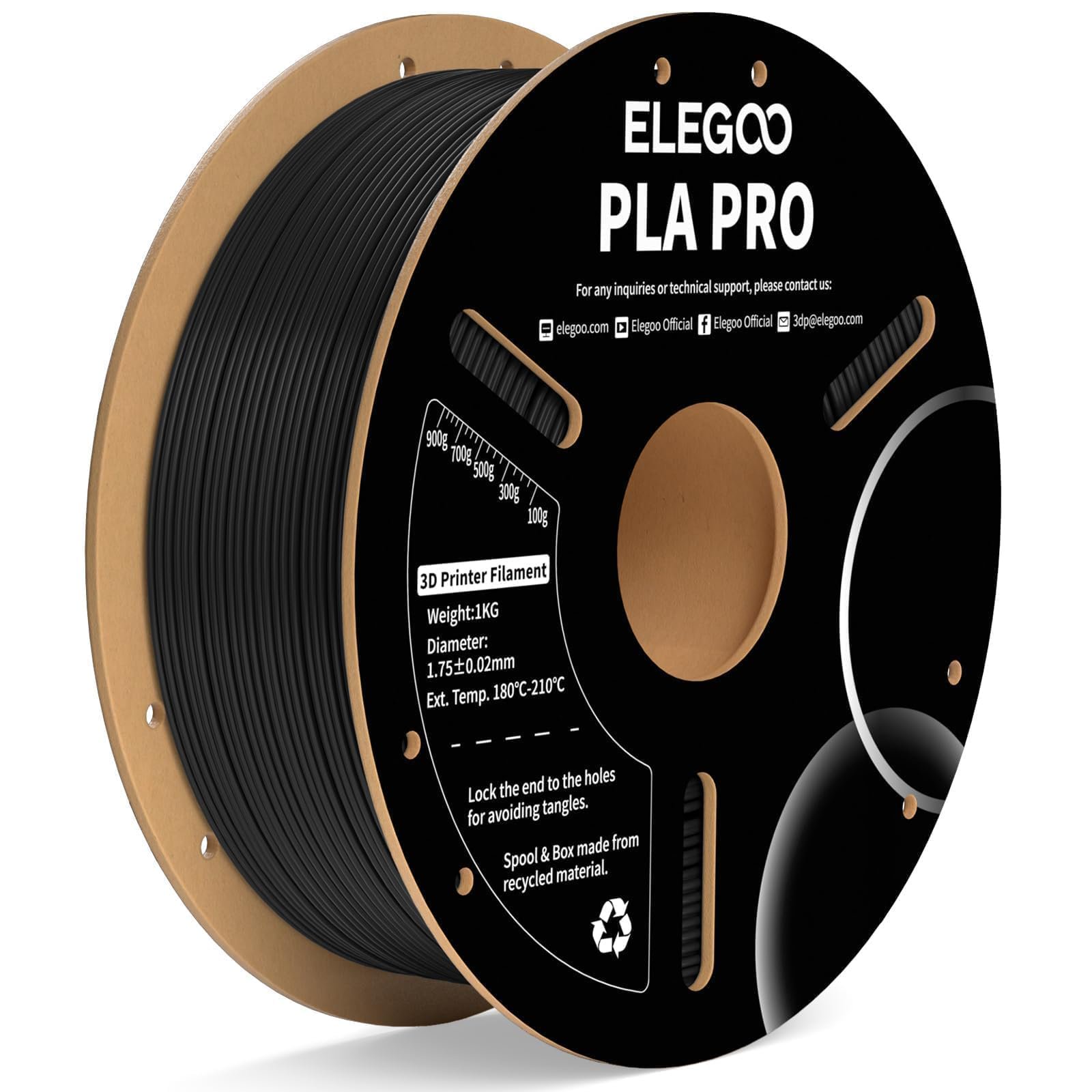 Filamento Para Impresora 3d Elegoo Pla Pro, 1,75 Mm, Negro, 1 Kg