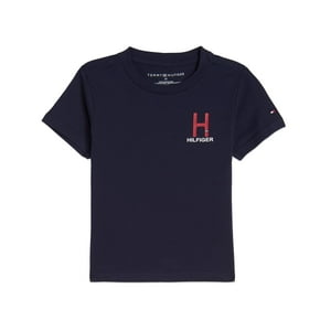 Camiseta Tommy Hilfiger Para Niños, Manga Corta, Cuello En V, Azul Marino, 20 Años