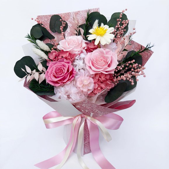 Ramo de flores preservadas HUACHIPLUS con rosas rosadas