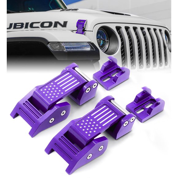 Cierres de capó Xprite para Jeep JK, JL y JT con diseño de bandera púrpura