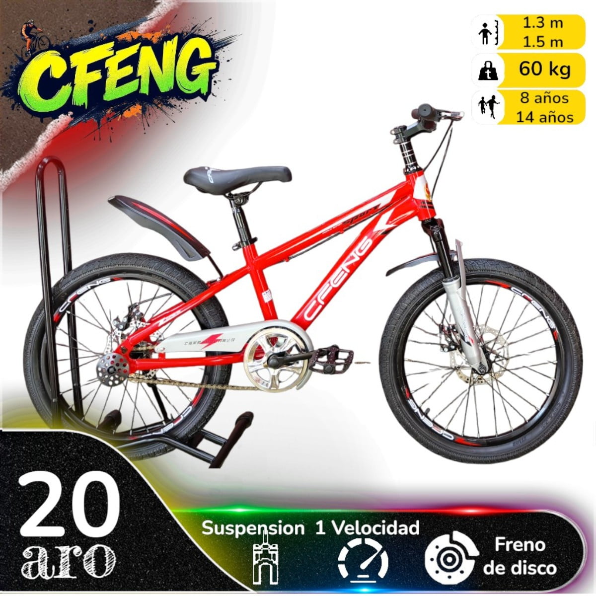 Vipnetwork - Bicicleta Aro 20 Cfeng Con Freno Disco Rojo Gris
