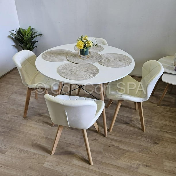 Comedor Mesa blanca 100cms + 4 Sillas Mariposa Wood Blanco