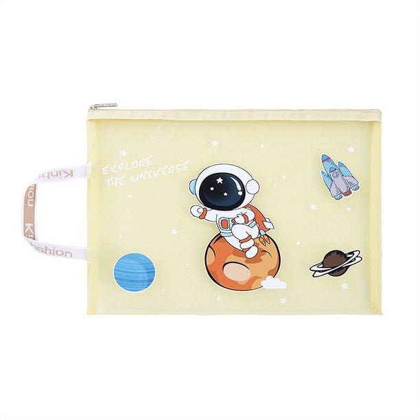 1pc Space-Themed Astronaut Document Bag - Durable Nylon Mesh Pencil Case for Students