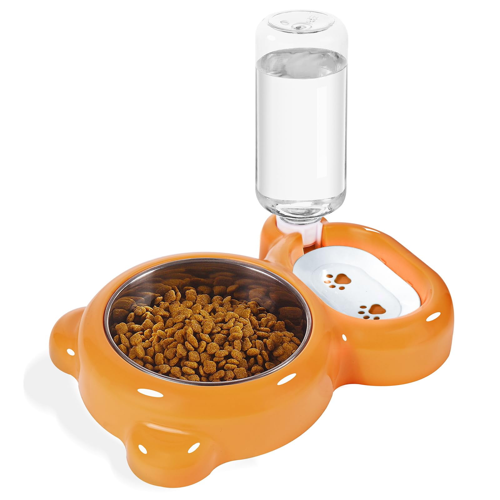Azwraith - Set De Cuencos Para Comida Y Agua Para Mascotas Con Dispensador De Agua, Color Naranja