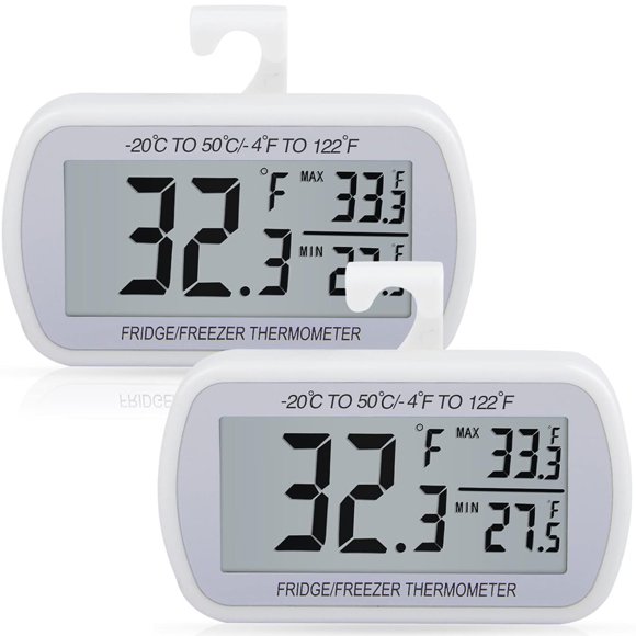 AEVETE 2 Pack Waterproof Digital Refrigerator Freezer Thermometer