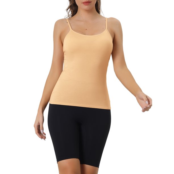 INSPIRE CHIC Camisola de Mujer Regreso a Clases con Sujetador Incorporado Acolchado Tirantes Ajustables sin Mangas Tops S Beige